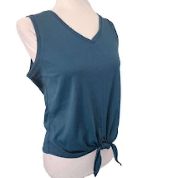 YogaSmoga Yoga Teal Tank Top with Front Tie - Picture 1 of 11